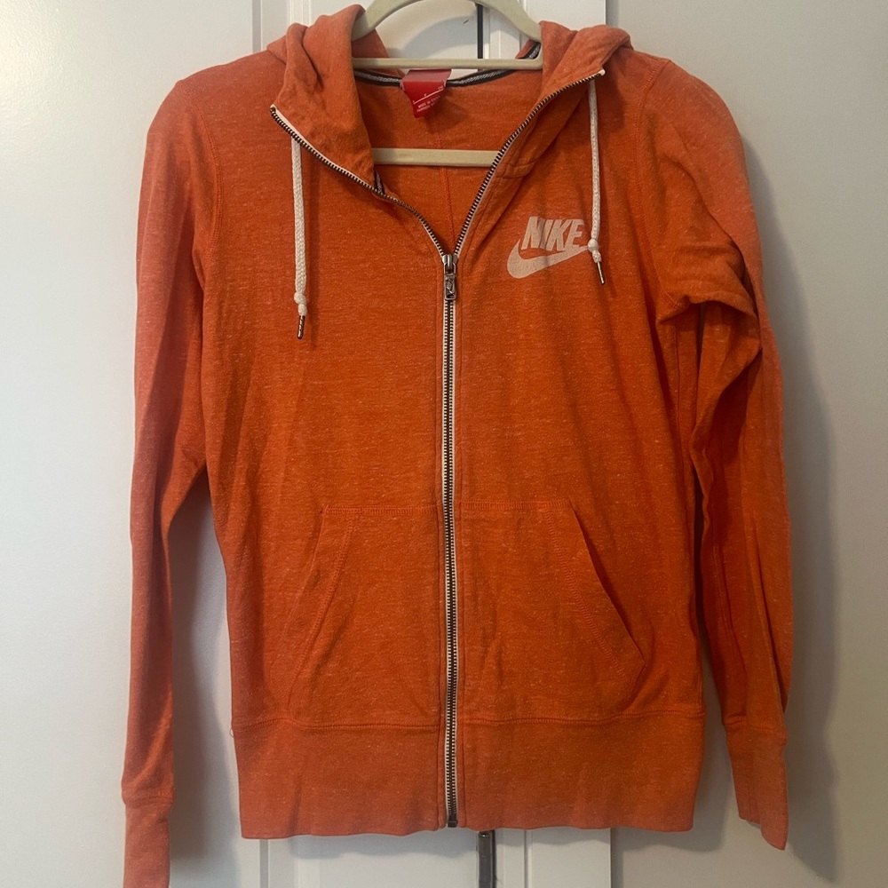 Nike Orange Zip-Up cotton knit Hoodie with White Accents